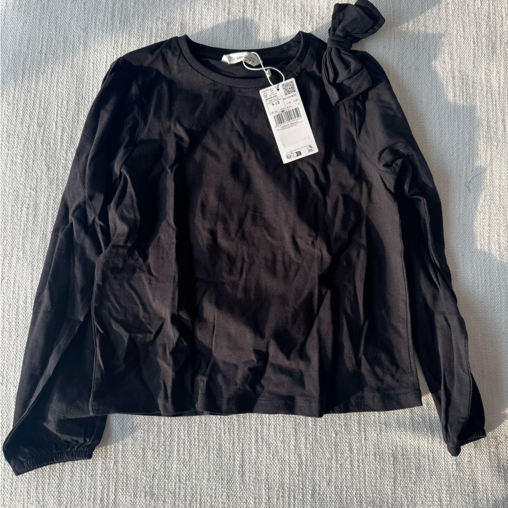 Mango Kids Black Long Sleeve Top with shoulder bow detail.